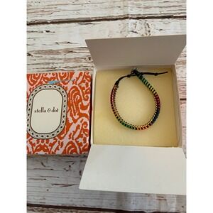 Stella & Dot Rainbow Woven Friendship Bracelet Multi Color Adjustable with Box